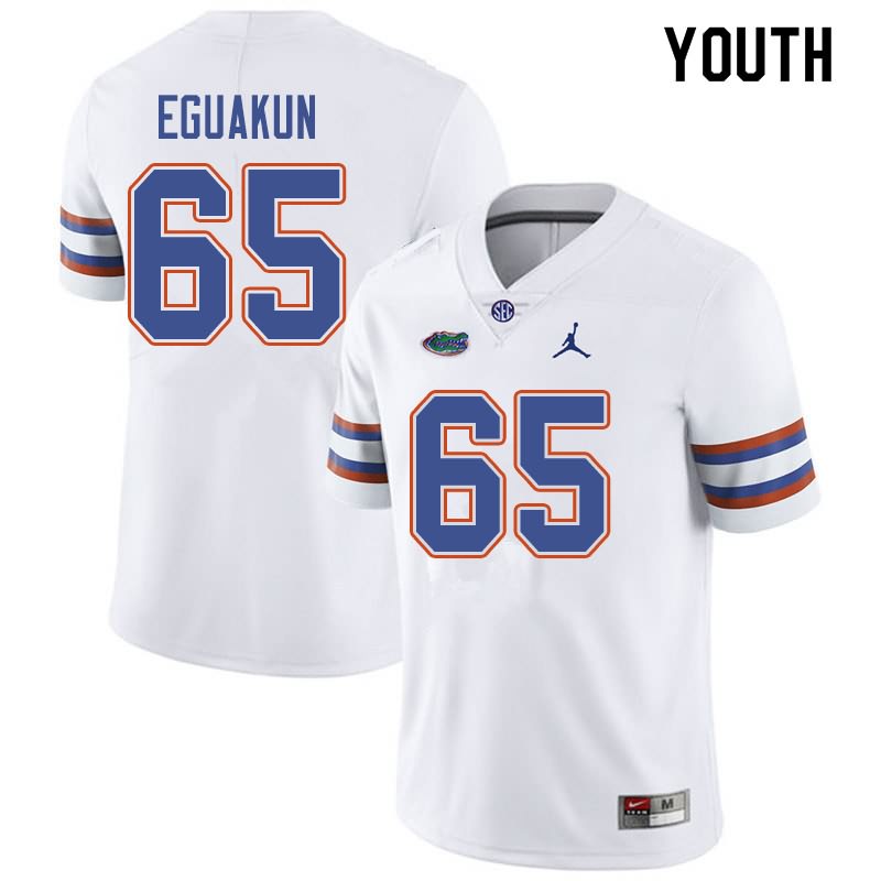 NCAA Florida Gators Kingsley Eguakun Youth #65 Jordan Brand White Stitched Authentic College Football Jersey JXX6464RN